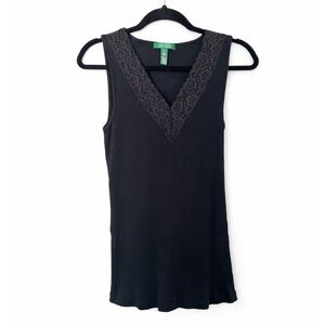 2/25 Lauren Ralph Lauren Black Lace v neck tank top sleeveless 90s vibes m